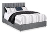 Amos Upholstered Storage Bed in Charcoal Fabric with Channelled Headboard & 3 Built-in Drawers - Queen Size | Lit de rangement Amos rembourré en tissu anthracite avec tête de lit à canaux et 3 tiroirs intégrés - format grand lit