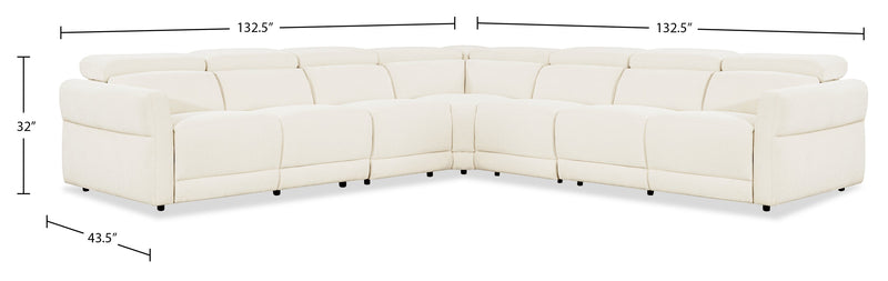 Cindy Crawford Home Aspen 5-Piece Power Reclining Sectional with Adjustable Headrests and USB Port - Alabaster