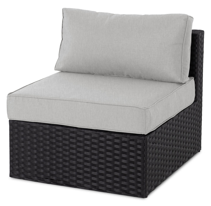 Barbados Armless Outdoor Patio Chair - Hand-Woven Resin Wicker, UV & Weather Resistant - Black/Grey