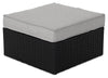 Barbados Outdoor Patio Ottoman - Hand-Woven Resin Wicker, UV & Weather Resistant - Black/Grey | Pouf Barbados pour la terrasse à l’extérieur - osier en résine tressé à la main, résistant aux rayons UV et aux intempéries - noir et gris