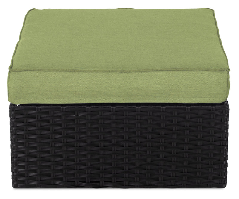 Barbados 6-Piece Outdoor Patio Set with 3 Corner Chairs, 2 Armless Chairs & Ottoman - Hand-Woven Resin Wicker, UV & Weather Resistant - Black/Green