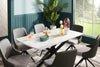 Bari Dining Table with Marble-Look Ceramic Top, Metal, Geometric Base, 63"W - White | Table de salle à manger Bari de 63 po (L) avec dessus en céramique d’apparence marbre et base géométrique en métal - blanche