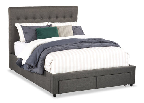 Beck Upholstered Storage Bed in Dark Grey Fabric, Button Tufted - Queen Size 