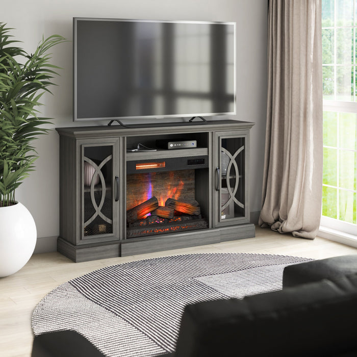 Brooke 62\" Contemporary Electric Fireplace TV Stand with Storage & Cable Management for TVs up to 70\"- Grey