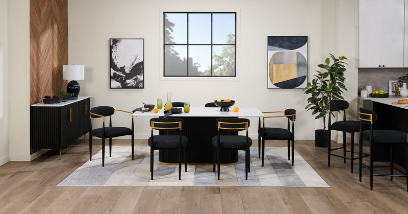 Kort & Co. Capri Dining Server with Storage, Marble-Look Top & Gold Accent, 66\"W - Black/White
