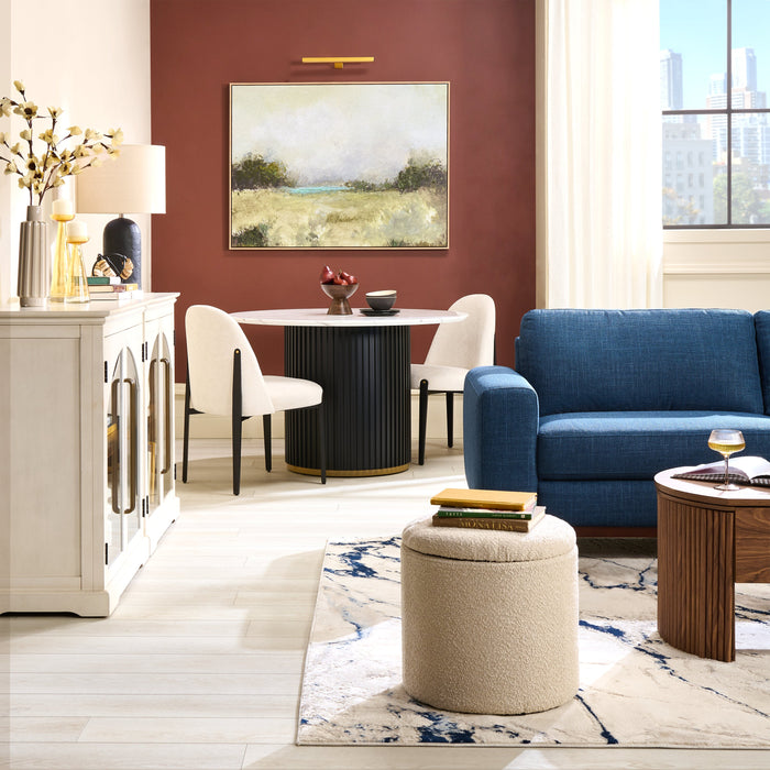 River 87\" Linen-Look Fabric Sofa with Wood Base and Legs - Blue