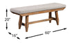 Cedar Dining Bench with Polyester Fabric, Pine Wood, Trestle-Base, 60"W - Brown | Banc de salle à manger Cedar de 60 po (L) en pin et tissu de polyester, avec base à tréteaux - brun