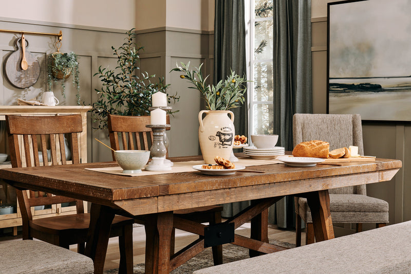 Cedar Extension Dining Table, Pine Wood, Trestle-Base, 72-96\"W - Brown