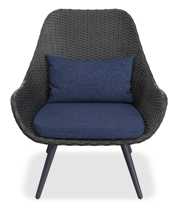 Costa Outdoor Patio Lounger Chair - Hand-Woven Resin Wicker & Metal, UV & Weather Resistant - Dark Grey/Blue