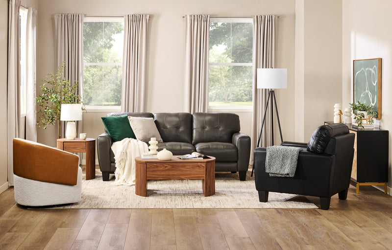 Curt 85\" Genuine Leather Sofa with Button Tufting - Grey