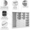 Bestar Florence 100" Modular Reach-In/Walk-In Closet System with Rods, Shelves and Drawers Shaker Style - White|Système de garde-robe et pièce-penderie modulaire Florence de Bestar de 100 po avec tringles, tablettes et tiroirs de style Shaker - blanc