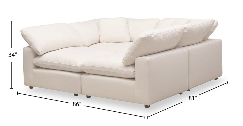 Eclipse Modular 4-Piece Linen-Look Fabric Pit Sofa Sectional with Reversible Feather Down Cushions - Linen White
