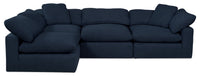 Eclipse Modular 4-Piece Linen-Look Fabric Pit Sofa Sectional with Reversible Feather Down Cushions - Navy Blue