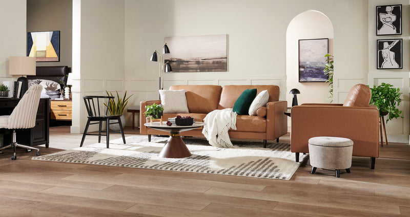Edge 86\" Genuine Leather Sofa with Wood Legs and Removable Back Cushions - Brown