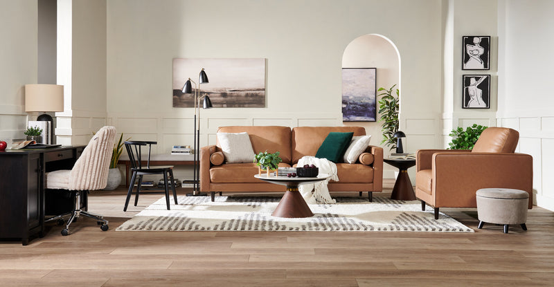 Edge 86\" Genuine Leather Sofa with Wood Legs and Removable Back Cushions - Brown