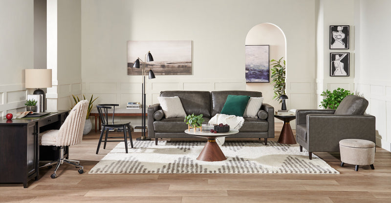 Edge 86\" Genuine Leather Sofa with Wood Legs and Removable Back Cushions - Grey