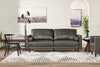 Edge 86" Genuine Leather Sofa with Wood Legs and Removable Back Cushions - Grey | Sofa Edge de 86 po en cuir véritable avec pattes en bois et coussins de dossier amovibles - gris