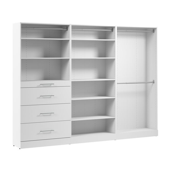 Bestar Florence 107\" Modular Walk-In Closet System with Rods, Shelves and Drawers Slab Style - White