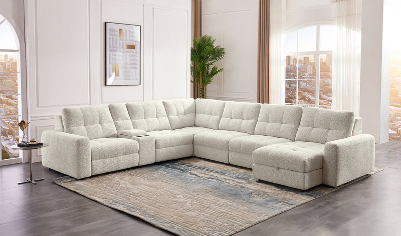 Scott Living Elevate Modular 7-Piece Right-Facing Chenille Fabric Power Sliding Sectional with Storage - Taupe