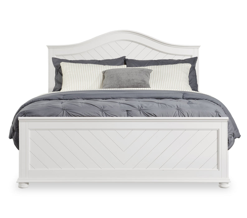 Ella Panel Bed with Headboard & Frame, Chevron Pattern, White - King Size