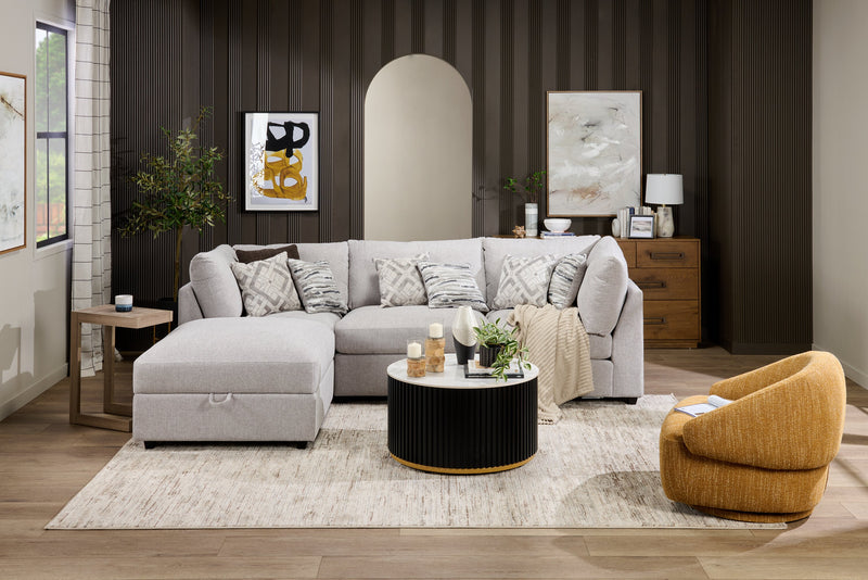 Scott Living Evolve Modular 4-Piece Linen-Look Fabric Sectional with Ottoman and Feather Down Cushions - Grey