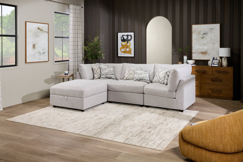 Scott Living Evolve Modular 4-Piece Linen-Look Fabric Sectional with Ottoman and Feather Down Cushions - Grey