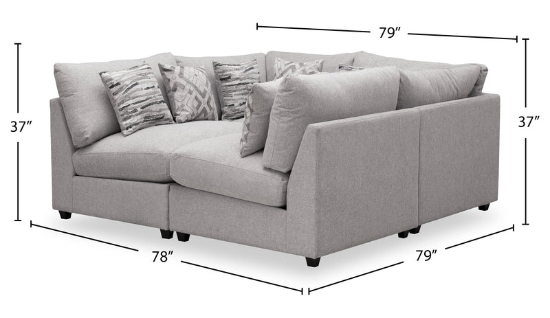Scott Living Evolve Modular 4-Piece Linen-Look Fabric Pit Sofa Sectional with Feather Down Cushions - Grey
