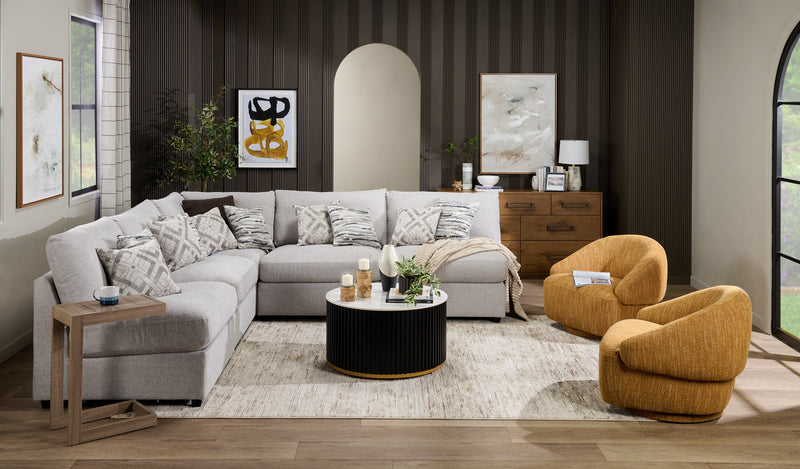 Scott Living Evolve Modular 5-Piece Linen-Look Fabric Armless Sectional with Feather Down Cushions - Grey