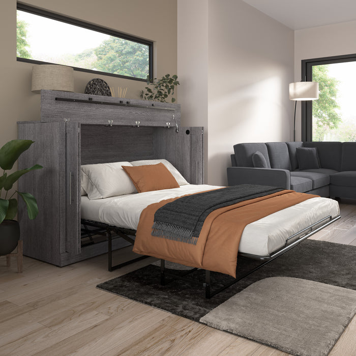 Bestar Pur 75 W Queen Cabinet Bed with Mattress - Bark Grey