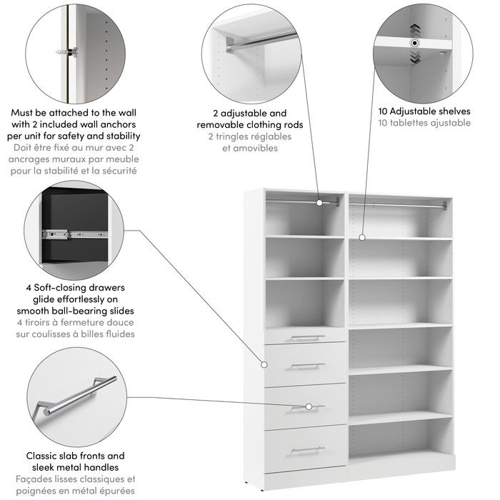 Bestar Florence 60\" Modular Reach-In/Walk-In Closet System with Storage - White