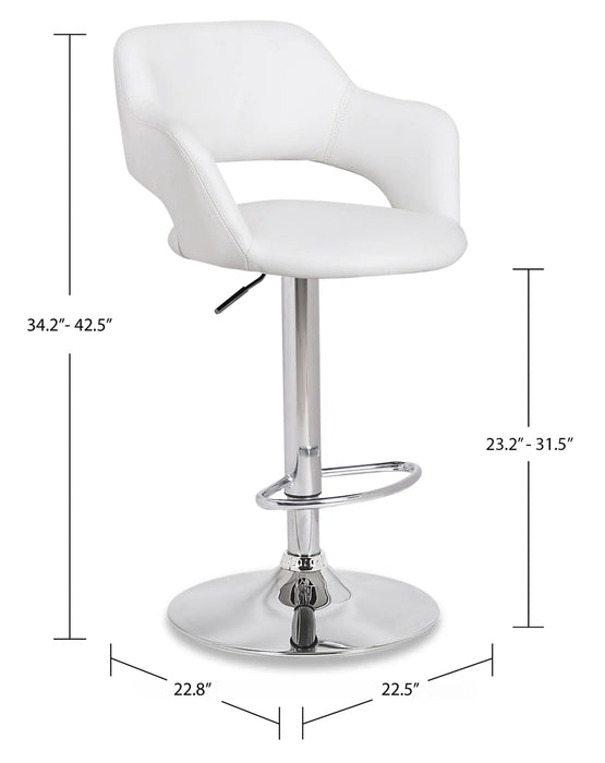 Finn Barstool with Swivel & Adjustable Seat, Vegan Leather Fabric, 23-31.5\"H, Metal - White