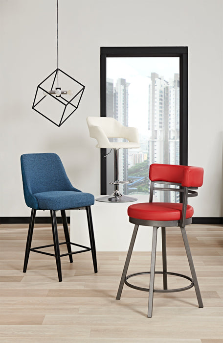 Finn Barstool with Swivel & Adjustable Seat, Vegan Leather Fabric, 23-31.5\"H, Metal - White