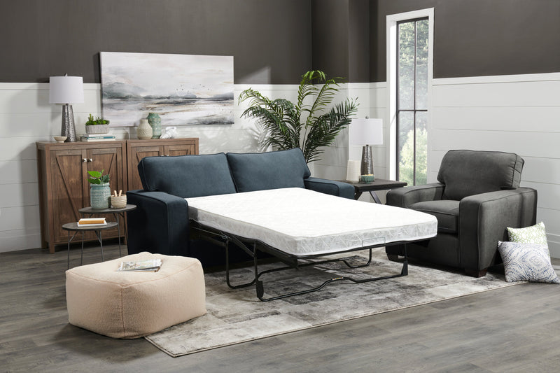 Made in Canada Fiona 74\" Chenille Fabric Full-Size Sofa Bed with Track Arms - Navy Blue