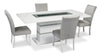 Garbo 5pc Dining Set with Table & 4 Chairs, Glass Insert, Pedestal Base, Glam, 78.75"W - White | Ensemble de salle à manger somptueux Garbo 5 pièces avec table de 78,75 po (L), incrustation de verre, base piédestal et 4 chaises - blanc