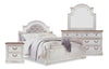 Grace 6pc Bedroom Set with Bed, Dresser, Mirror & Nightstand, Wooden, Fabric, Antique White - King Size