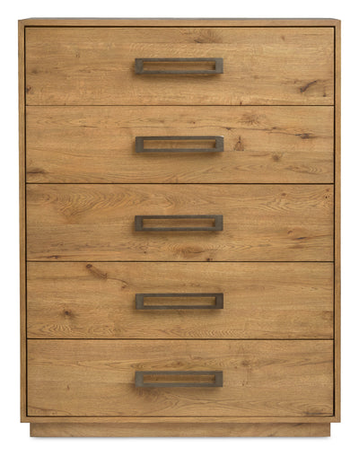 Scott Living Henri Bedroom Chest of Drawers, 5-Drawer, 38.2"W x 50.3"H, Wood - Brown | Commode verticale Henri de Scott Living de 38,2 po (L) x 50,3 po (H) à 5 tiroirs en bois pour la chambre à coucher - brune