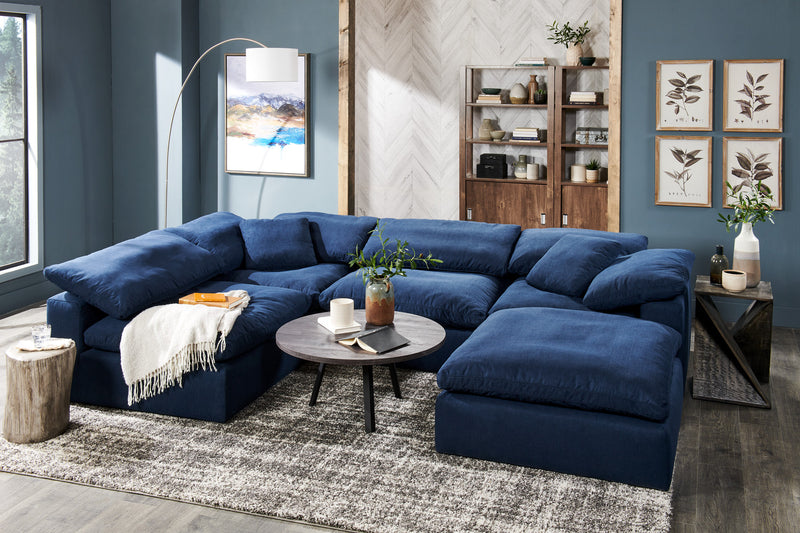 Eclipse Modular 43\" Linen-Look Fabric Corner Chair with Reversible Feather Down Cushions - Navy Blue