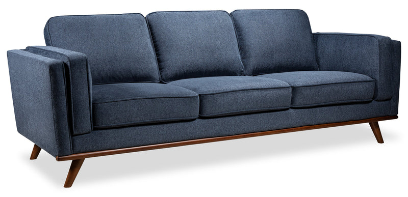 Kort & Co. Kassia 90.6\" Linen-Look Fabric Sofa with Wood Base and Legs - Blue