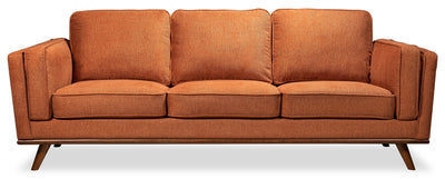 Kort & Co. Kassia 90.6" Linen-Look Fabric Sofa with Wood Base and Legs - Orange | Sofa Kassia de Kort & Co. de 90,6 po en tissu d’apparence lin avec base et pattes en bois - orange