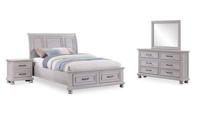 Kylie 6pc Bedroom Set with Storage Bed, Dresser, Mirror & Nightstand, Sand - Queen Size | Ensemble de chambre à coucher Kylie 6 pièces sable avec lit de rangement, commode, miroir et table de nuit - format grand lit