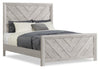 Lark Panel Bed with Headboard & Frame, Chevron Pattern, Rustic White - Full Size | Lit à panneaux Lark blanc rustique avec tête de lit, cadre et motif de chevrons - format lit double
