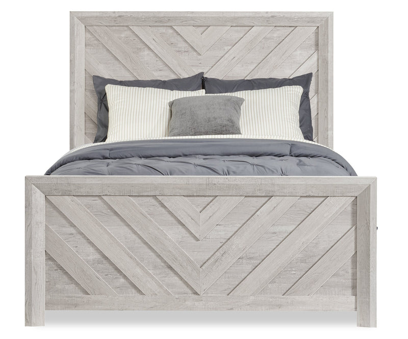 Lark Panel Bed with Headboard & Frame, Chevron Pattern, Rustic White - Full Size