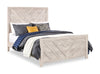 Lark Panel Bed with Headboard & Frame, Chevron Pattern, Rustic White - Queen Size | Lit à panneaux Lark blanc rustique avec tête de lit, cadre et motif de chevrons - format grand lit