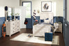 Lark Panel Bed with Headboard & Frame for Kids, Chevron Pattern, Rustic White - Twin Size | Lit à panneaux Lark blanc rustique pour enfants avec tête de lit, cadre et motif de chevrons - format lit simple