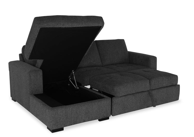 Made in Canada Legend 2-Piece Left-Facing Chenille Fabric Sleeper Sectional with Storage Chaise - Pepper Grey
