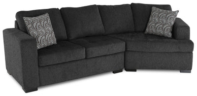 Made in Canada Legend 2-Piece Right-Facing Chenille Fabric Cuddler Sectional - Pepper Grey | Sofa sectionnel de droite Legend 2 pièces fabriqué au Canada en tissu de chenille avec fauteuil enveloppant - gris poivre