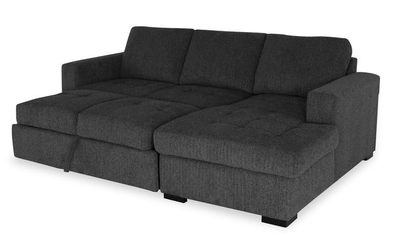 Made in Canada Legend 2-Piece Right-Facing Chenille Fabric Sleeper Sectional with Storage Chaise - Pepper Grey