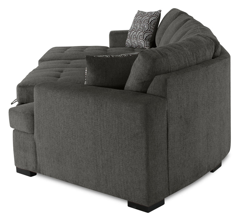 Made in Canada Legend 3-Piece Right-Facing Chenille Fabric Cuddler Sleeper Sectional with Chaise - Pewter Brown