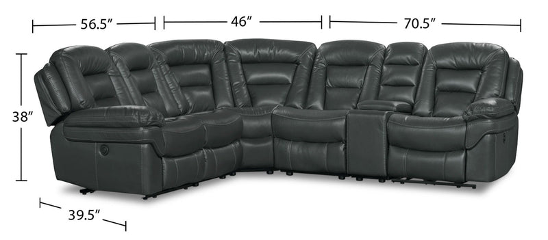 Leo 6-Piece Leather-Look Fabric Power Reclining Sectional with Storage Console and Dual Cupholders - Grey
