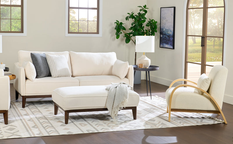 Loft 27.55\" Boucle Fabric Accent Chair with Accent Pillow and Wood Armrests and Legs - White